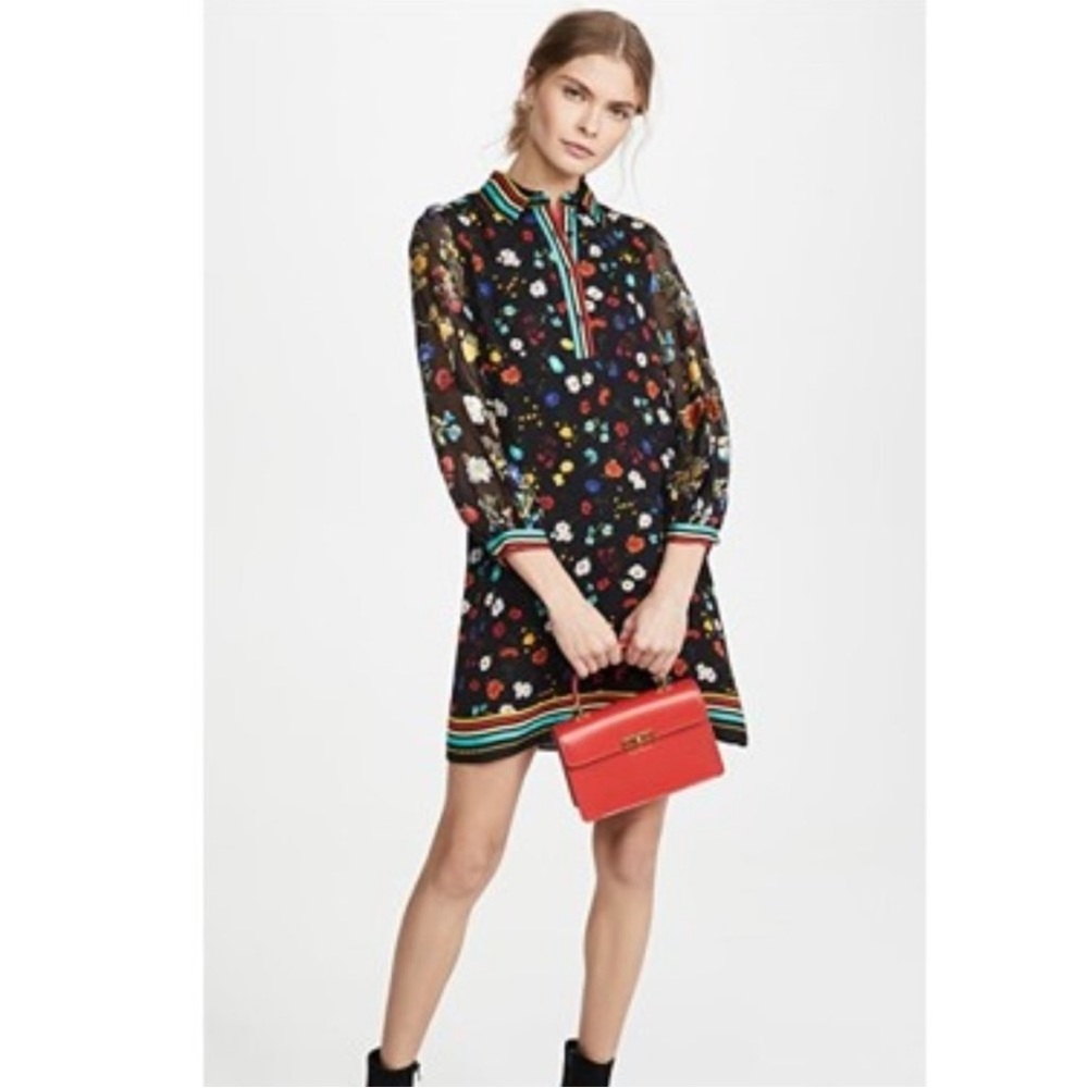 Alice + Olivia Lalita Collared Blouson Sleeve Mini Dress Botanical Ditsy Large